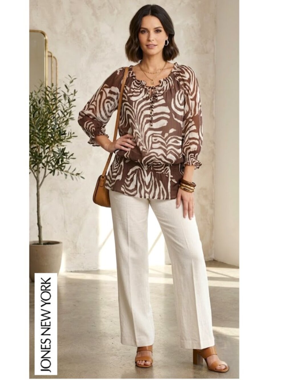 JONES NEW YORK, Animal print sheer loose fit tunic top